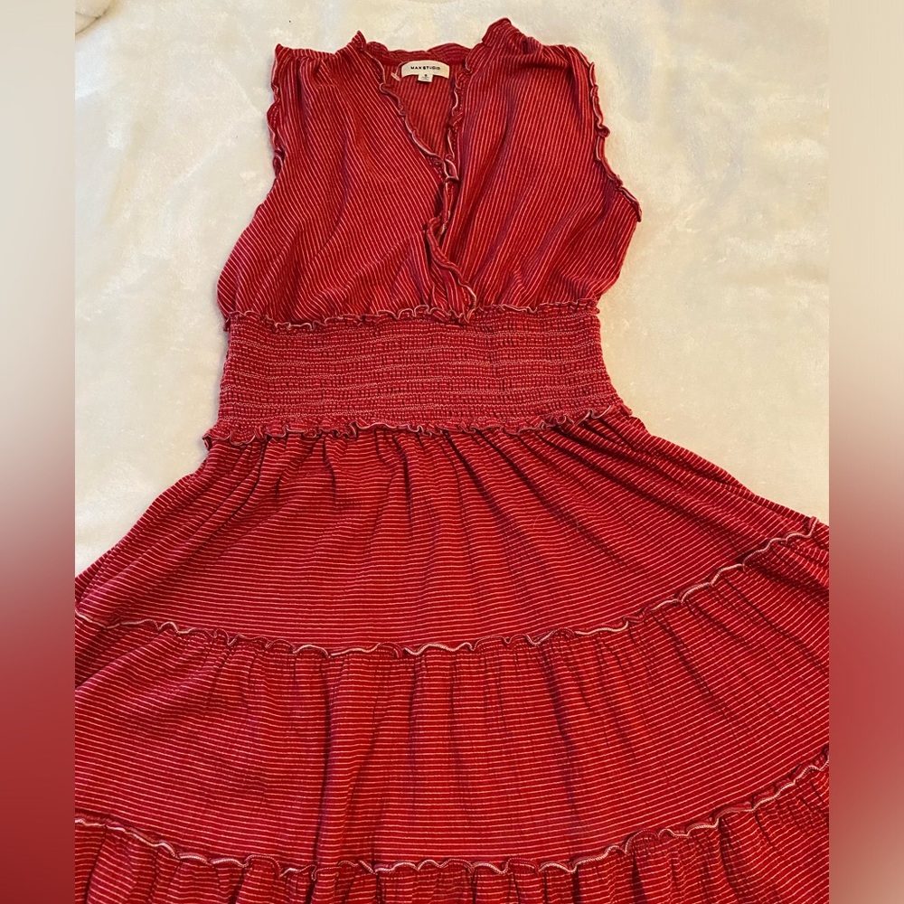 Max Studio Crimson and White Ruffle dress